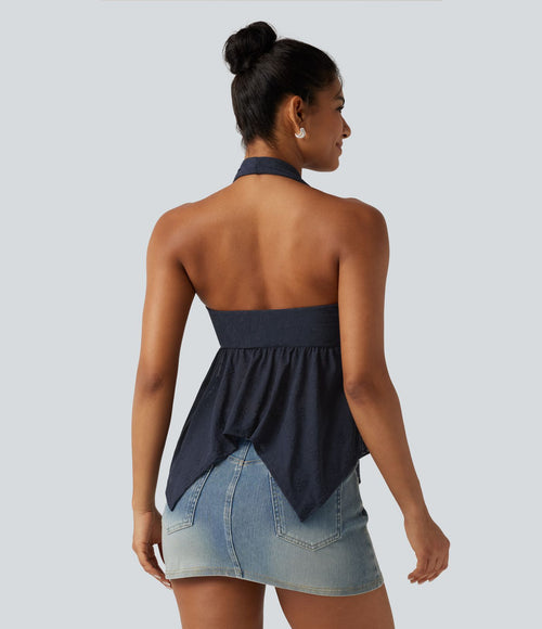 Chemisier casual en dentelle dos nu ourlet à volants avec brassière intégrée