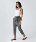 Pantalon Harem Casuak à Taille Mi-Haute avec Liens sur le Côté et Multiples Poches