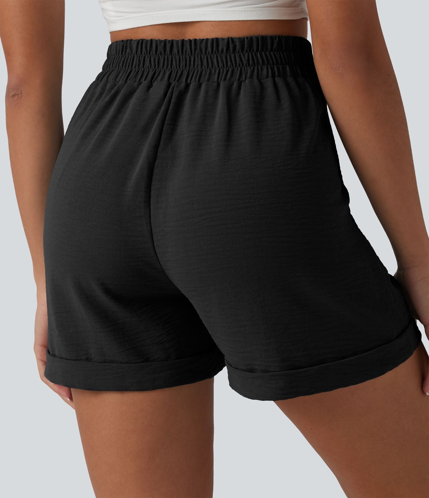 Short détente effet lin taille haute, entrejambe 10cm avec poches