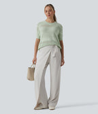 Pull tailleur col rond manches courtes crochet