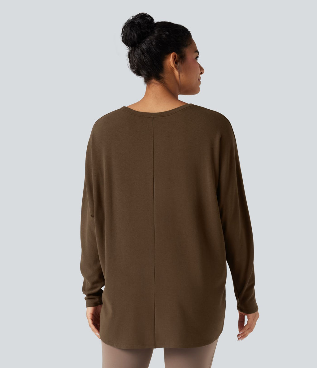 Top thermique oversize col échancré manches longues ourlet asymétrique