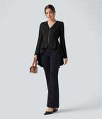 Manteau de travail col V ourlet à volants à manches longues