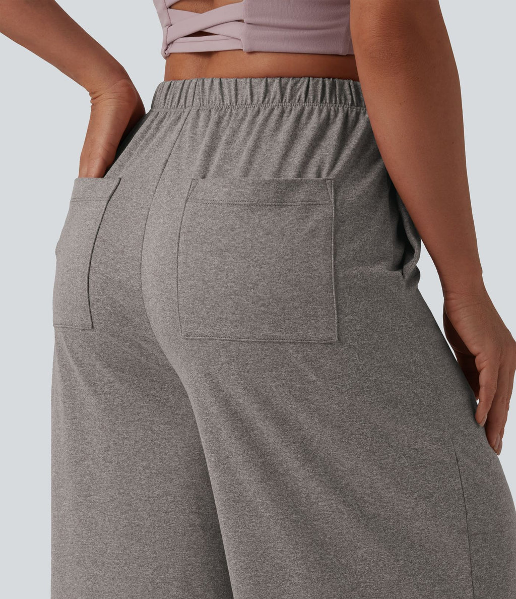 Pantalon de yoga large taille haute avec poches