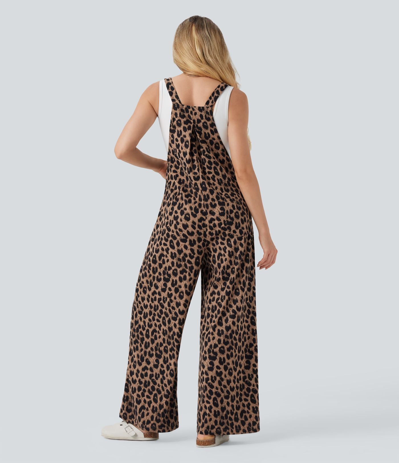 Salopette décontractée imprimé léopard tissu gaufré avec poches