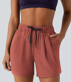 Short de yoga plissé taille haute élastique 12,5 cm avec cordon de serrage et poches