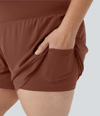 Short Yoga 10cm Plus Longue Taille Ultra Haute 2 en 1 Poche Arrière Poche Cachée Latérale Grande Taille