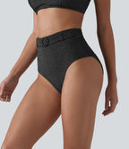 Bas de bikini gainant taille haute à rayures scintillantes