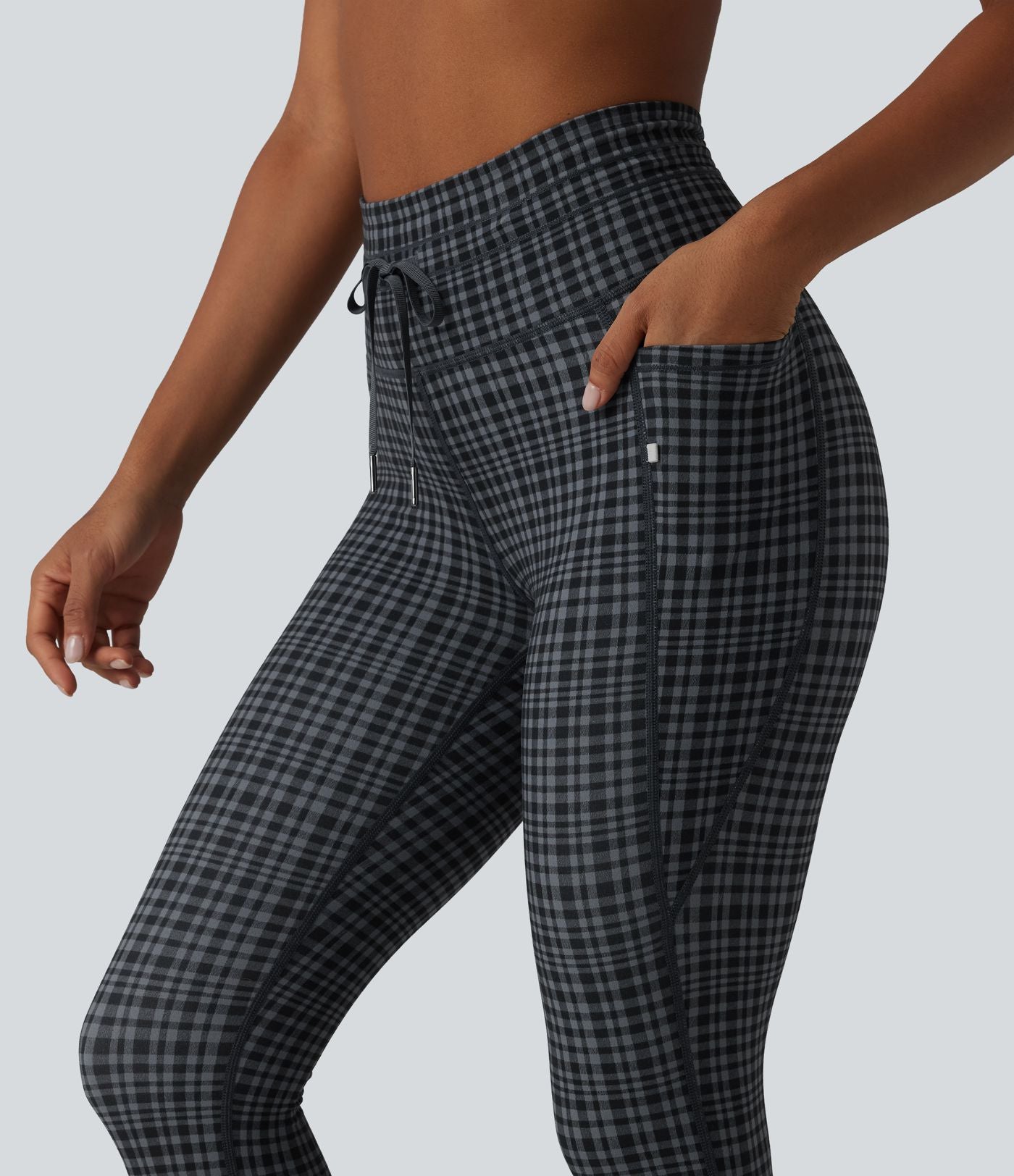Legging corsaire de yoga Halara UltraSculpt™ imprimé à carreaux taille haute avec cordon de serrage et poches