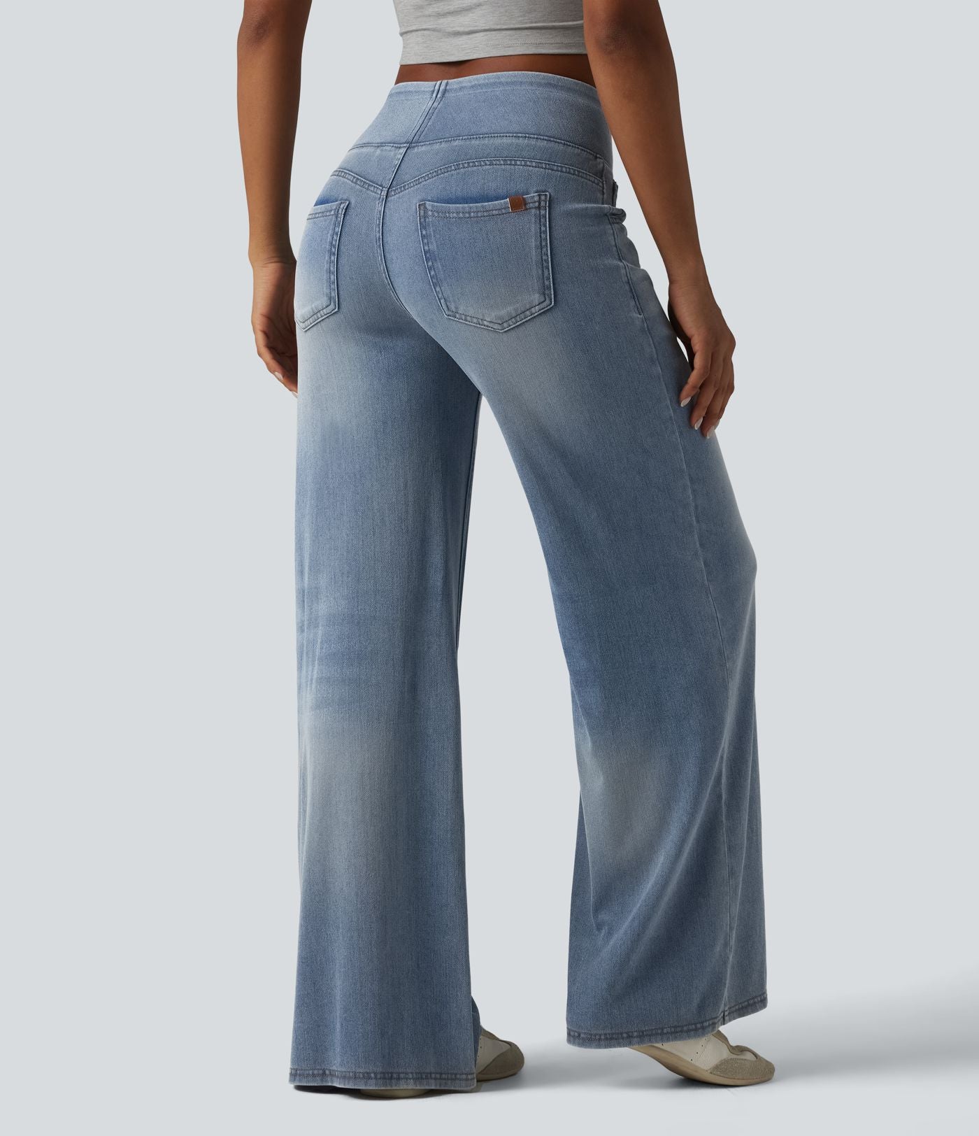 Halara Flex™ Jean large casual baggy taille mi-haute en lyocell drapé effet délavé, avec poches