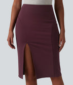 Jupe casual moulante taille haute longueur genou