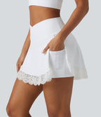 Jupe de golf mini 2-en-1 SoftlyZero™ Airy taille haute croisée à effet frais InstantCool avec ourlet en dentelle et poches, protection solaire UPF50+