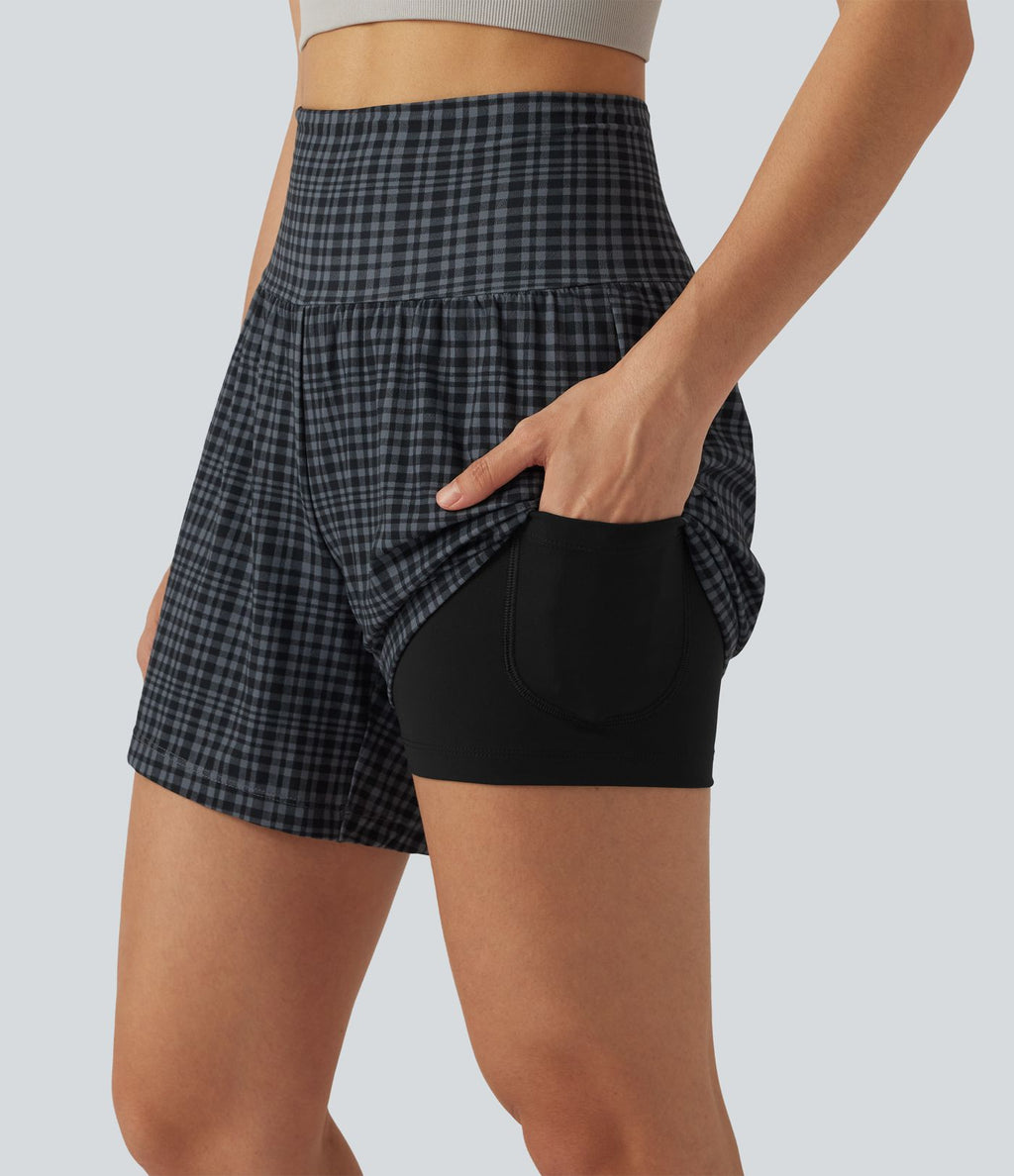 Short de yoga 2-en-1 Halara UltraSculpt™ taille très haute 12,5 cm à carreaux avec poches
