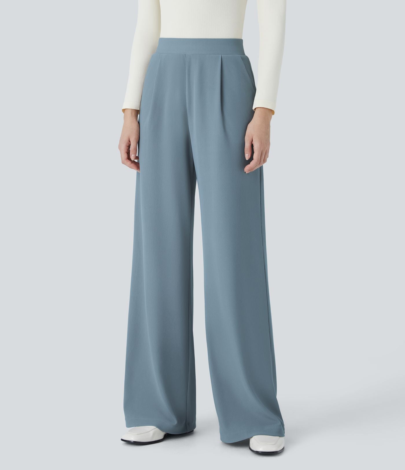 Halara Flex™ Pantalon Tailleur Évasé à Taille Haute Sculptant la Silhouette avec Poches Latérales Micro Waffle
