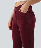Pantalon évasé velours côtelé ceinture en V taille haute avec poches