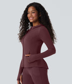 Veste SoftlyZero™ à capuche manches longues avec trous pouces détails plissés et poches-UPF50+