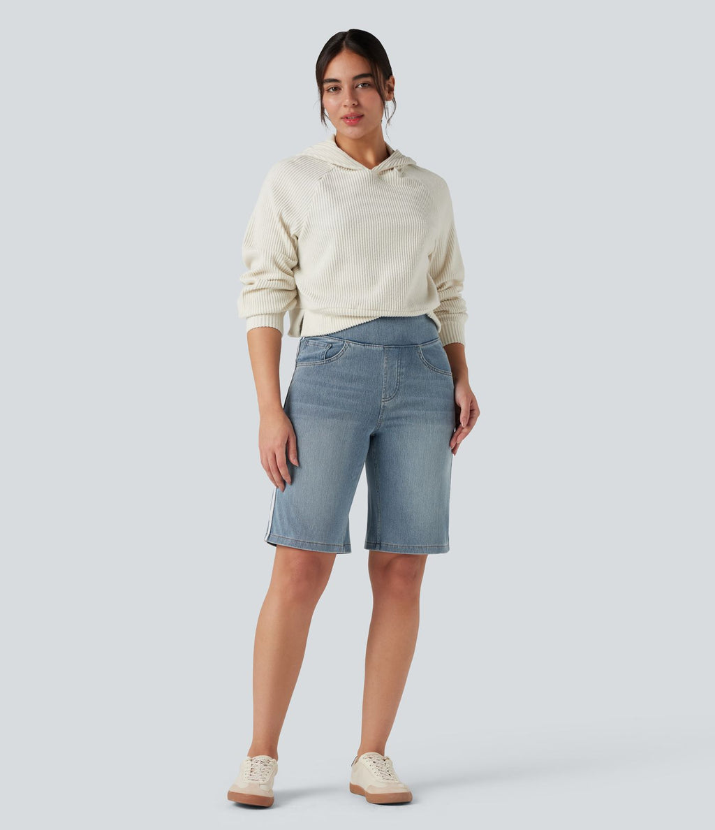Short baggy denim rayé délavé Halara Flex™ taille haute avec poches