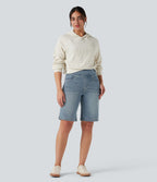 Short baggy denim rayé délavé Halara Flex™ taille haute avec poches