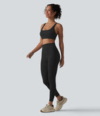 Halara UltraSculpt™ Legging 7/8 gainant taille haute contrasté côtelé pour le yoga avec poches