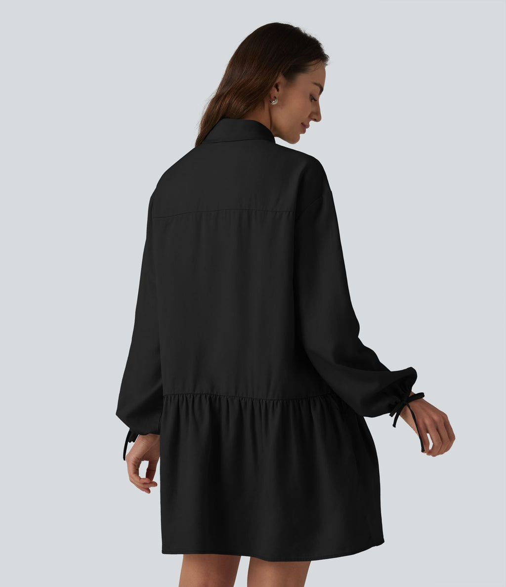 Robe chemise mini à manches longues avec poches