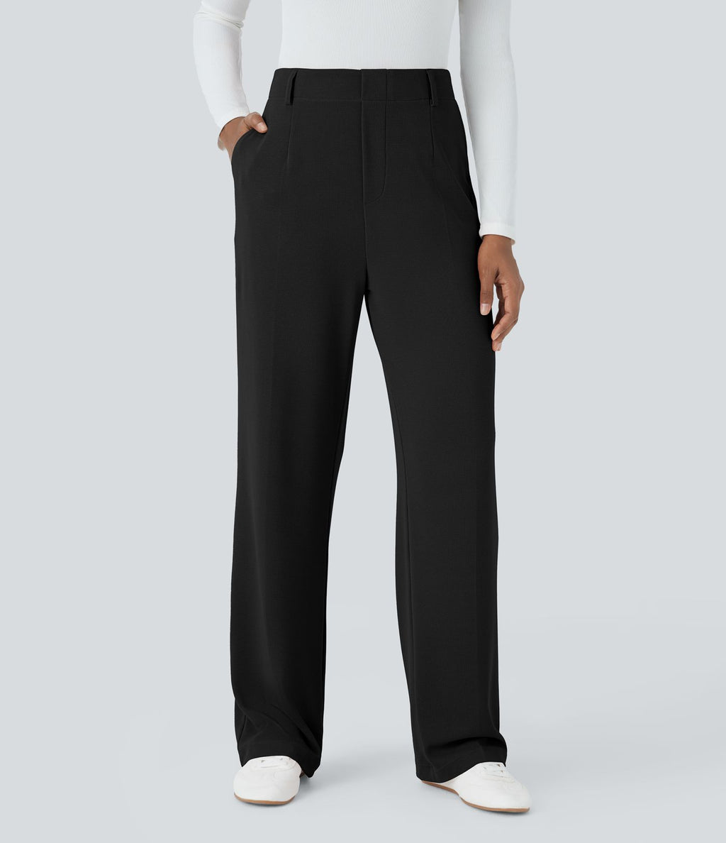 HalaraFlex™ Pantalon Tailleur taille haute en tissu gaufré avec poches latérales
