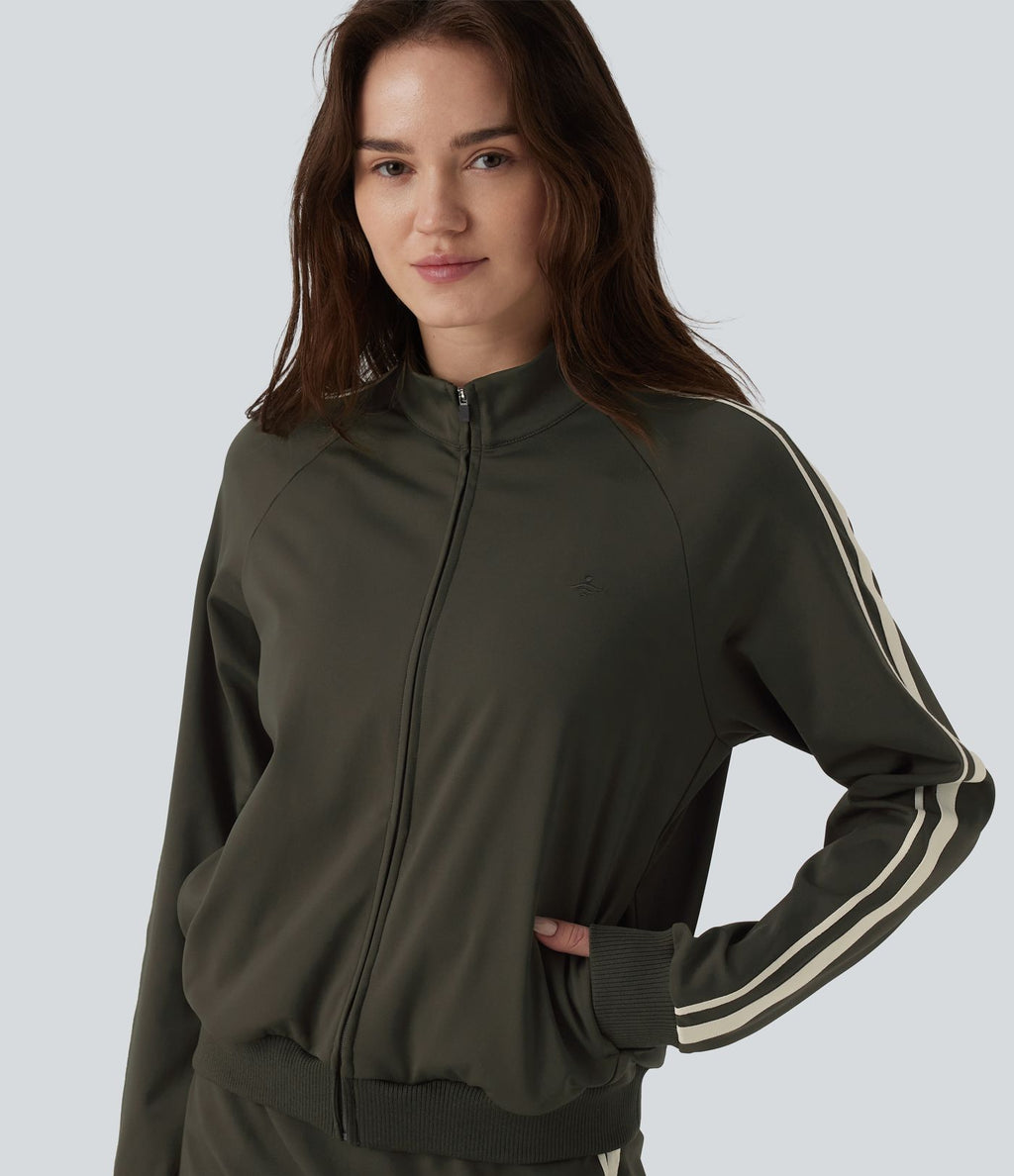 Veste de sport DayStretch col montant color block à rayures avec poches