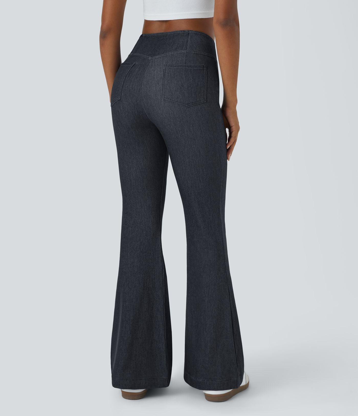 Halara Flex™ Jean Évasé Casual en Tricot Stretch Taille Haute avec Dos Croisé et Poches