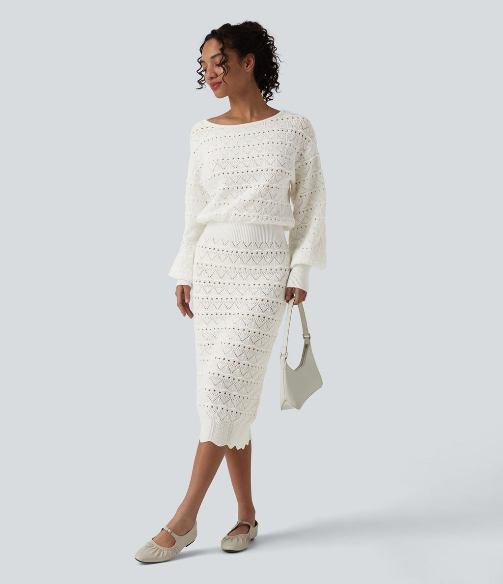 Robe pull midi casual col bateau à manches longues