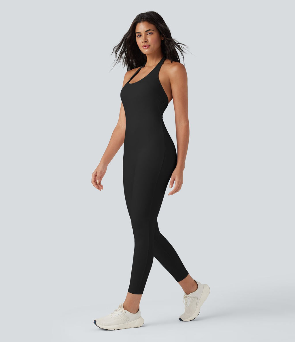 Combinaison de yoga moulante SoftlyZero™ aérée dos-nu dos noué à découpes et fronces