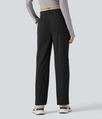 Pantalon de randonnée déperlant taille mi-haute coupe droite avec poches - longueur ajustable