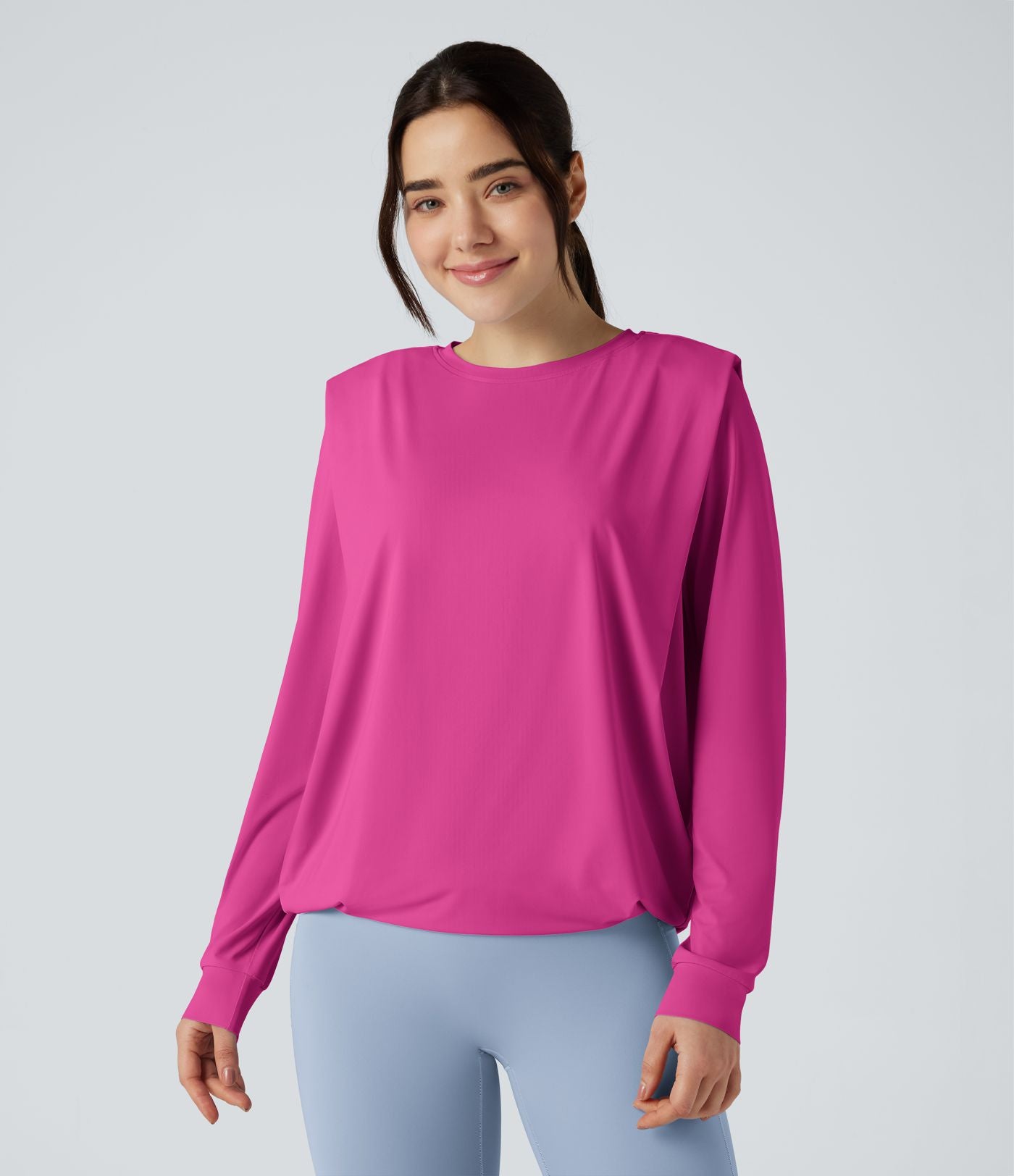 Haut de sport yoga col rond manches longues froncé - UPF50+