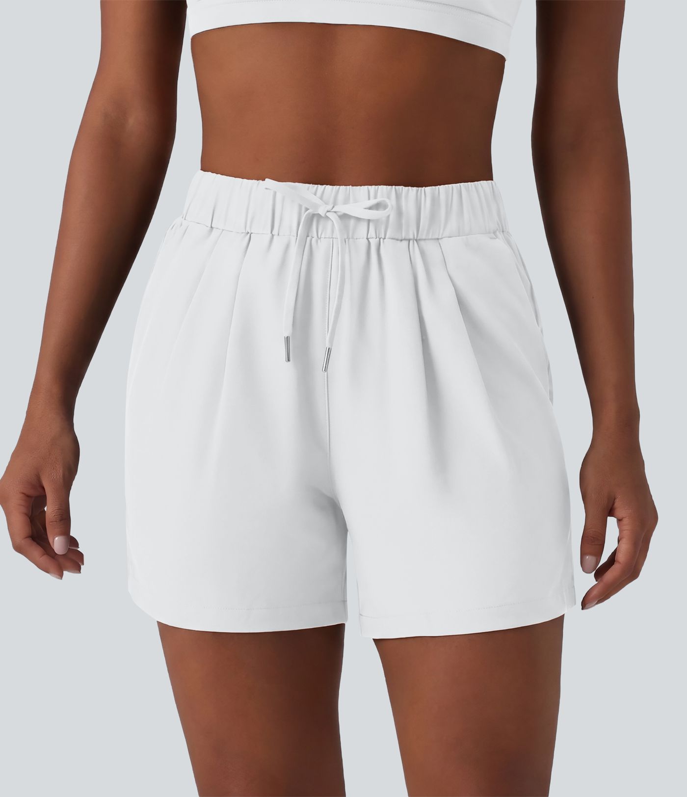 Short de yoga plissé taille haute élastique 12,5 cm avec cordon de serrage et poches