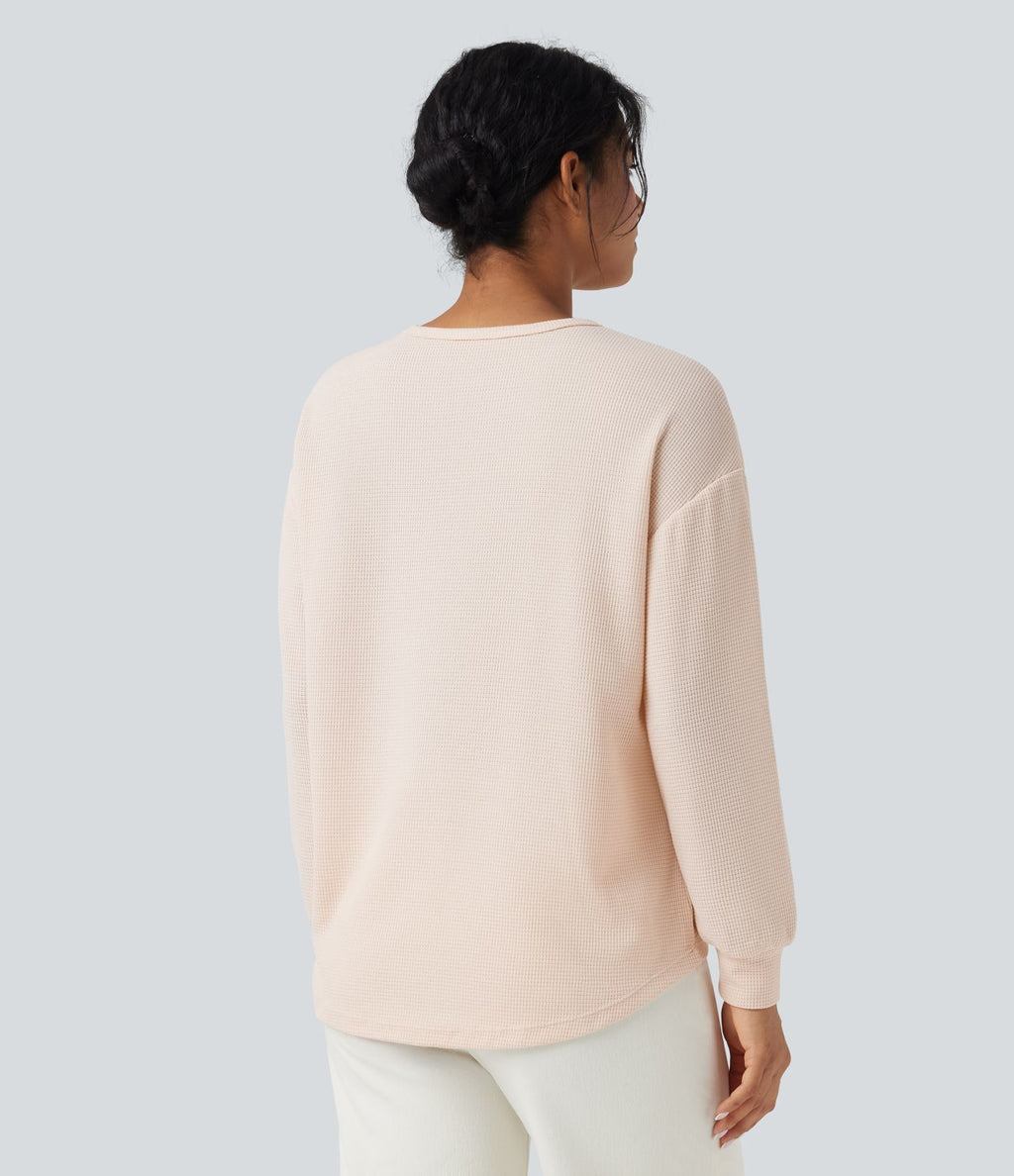 T-shirt gaufré col rond manches longues avec poche