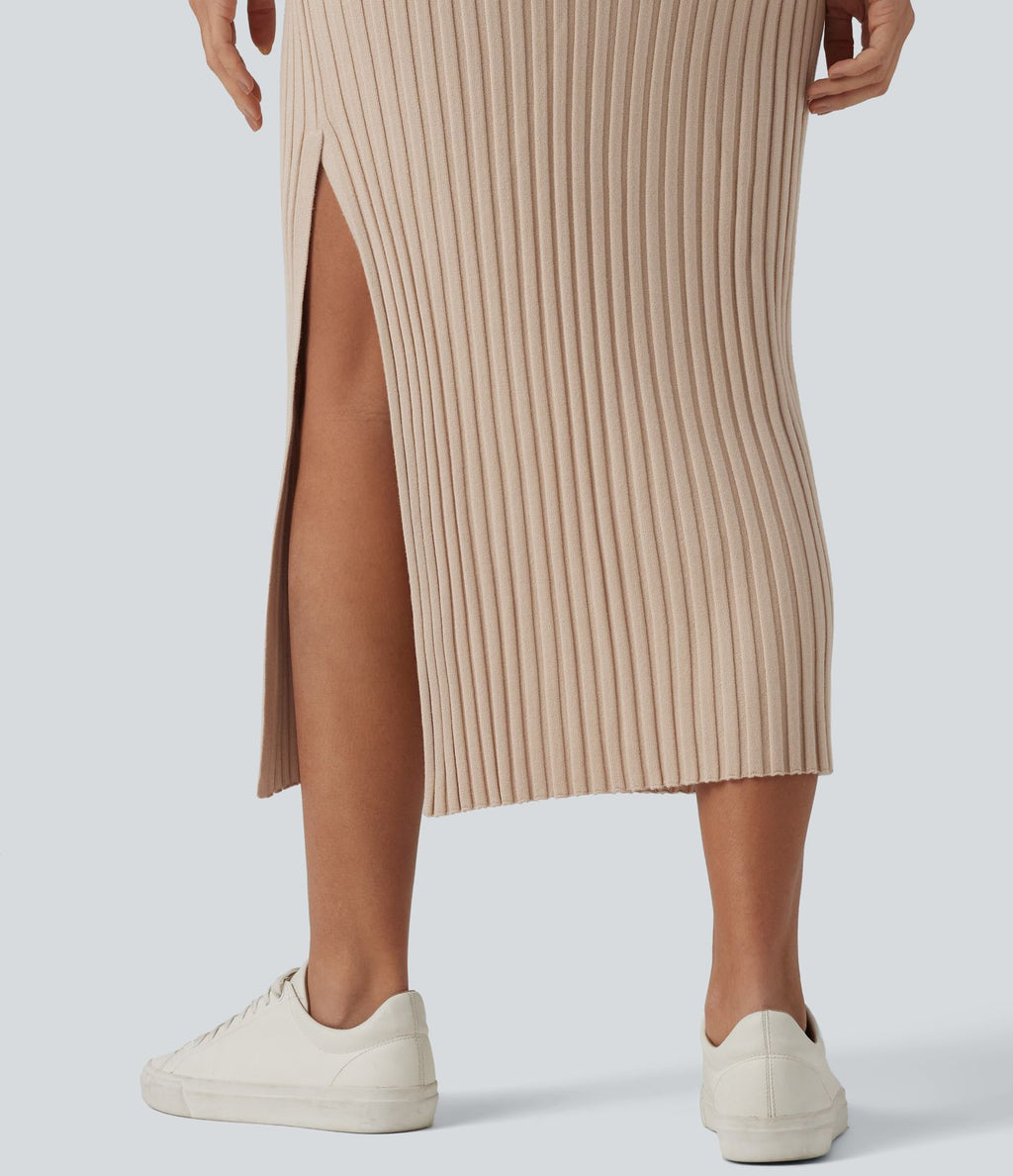 Jupe midi casual en maille taille haute