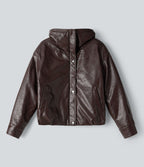 Veste casual en simili cuir à col en fausse fourrure et fermeture éclair avec poches