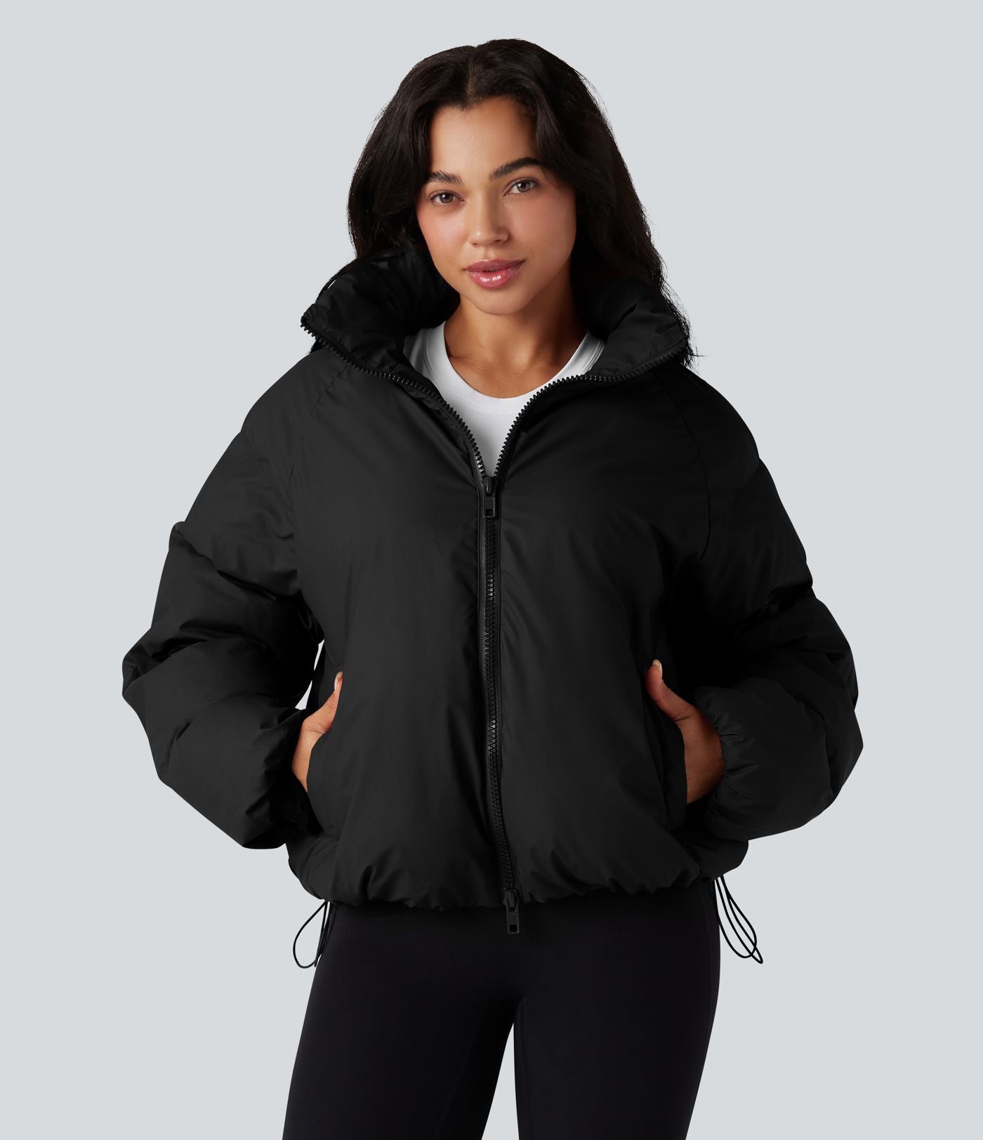 Doudoune casual oversize à col montant avec ourlet à cordon de serrage et poches