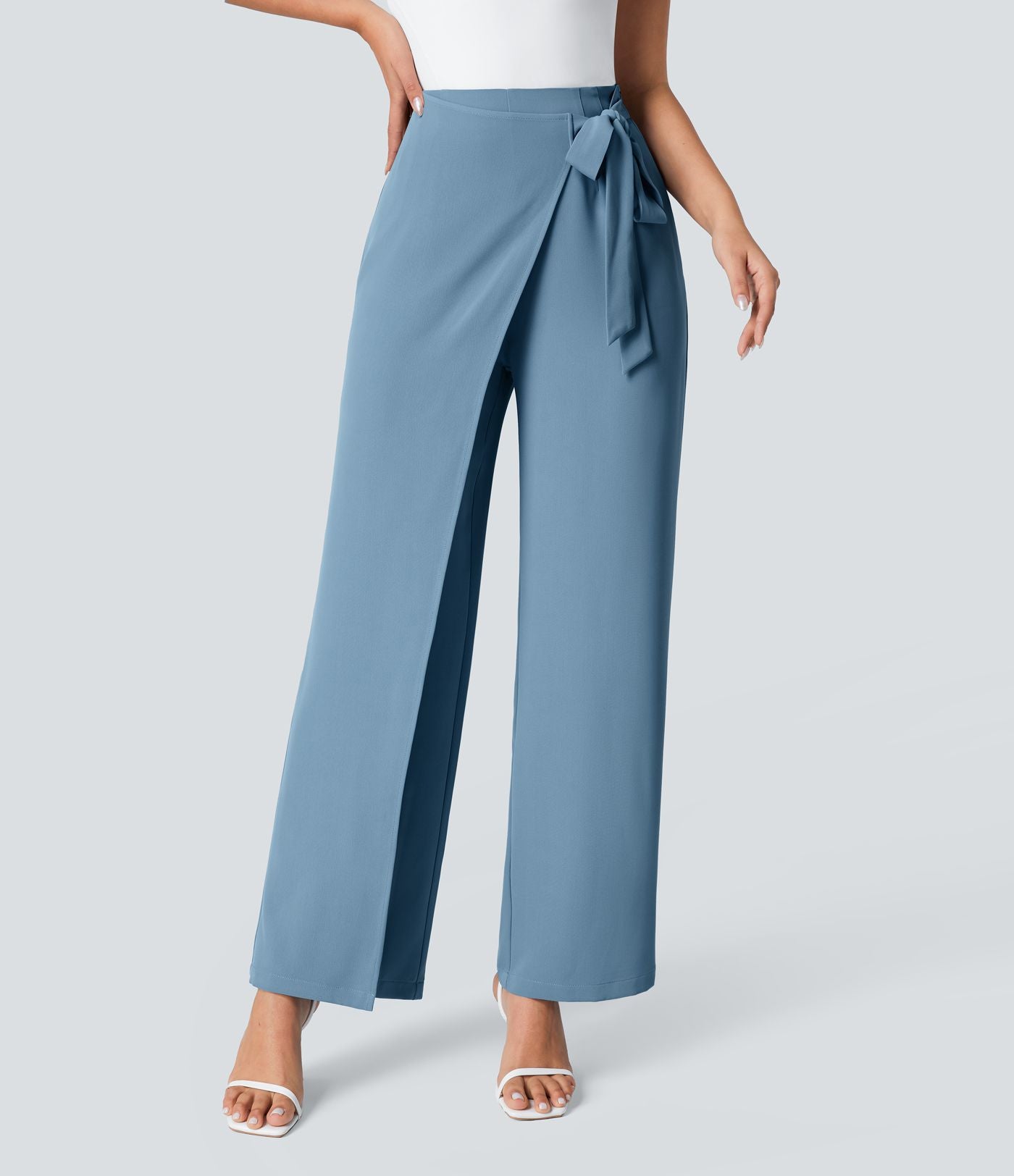 Pantalon Tailleur Large Fluide Taille Haute Fermeture Éclair Invisible
