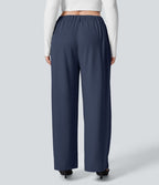 Halara Flex™ Pantalon tailleur Grande taille à Taille Haute, Poches Latérales Plissées, Jambes Larges, en Tissu Gaufré