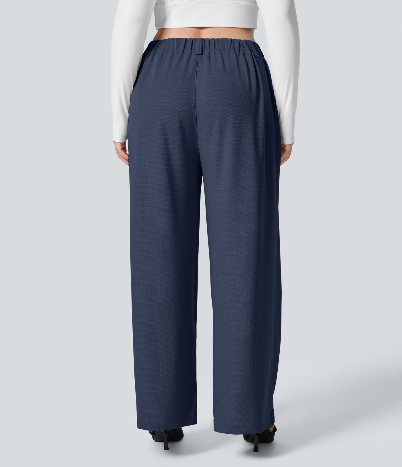 Halara Flex™ Pantalon tailleur Grande taille à Taille Haute, Poches Latérales Plissées, Jambes Larges, en Tissu Gaufré