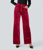 Pantalon Casual en Velours Taille Haute avec Bouton Multipoches Droites