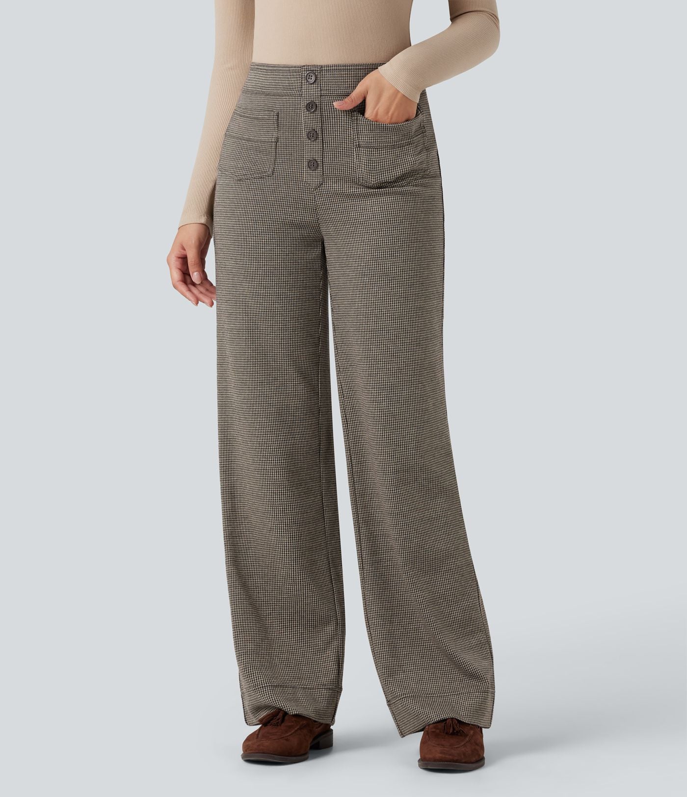 Halara Flex™ Pantalon tailleur pied-de-poule coupe droite taille haute avec poches