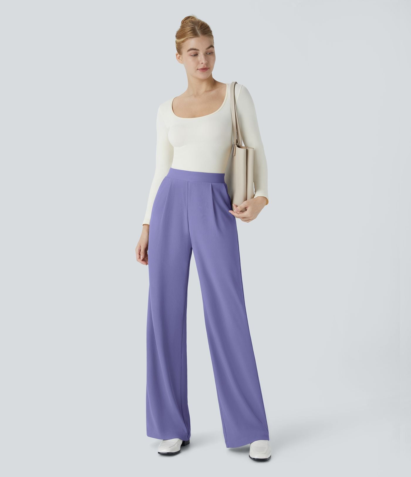 Halara Flex™ Pantalon Tailleur Évasé à Taille Haute Sculptant la Silhouette avec Poches Latérales Micro Waffle