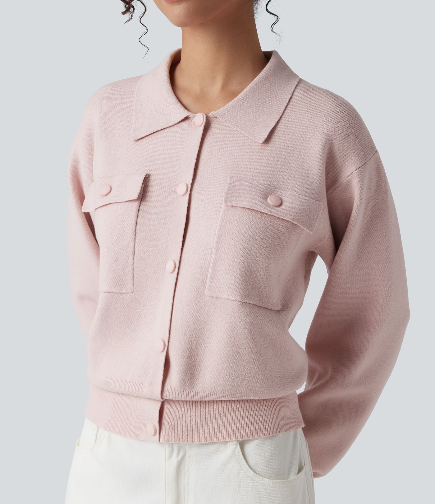 Pull décontracté à col chemise avec poches poitrine boutonnées