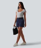Short tailleur en popeline stretch taille mi-haute 10 cm avec poches