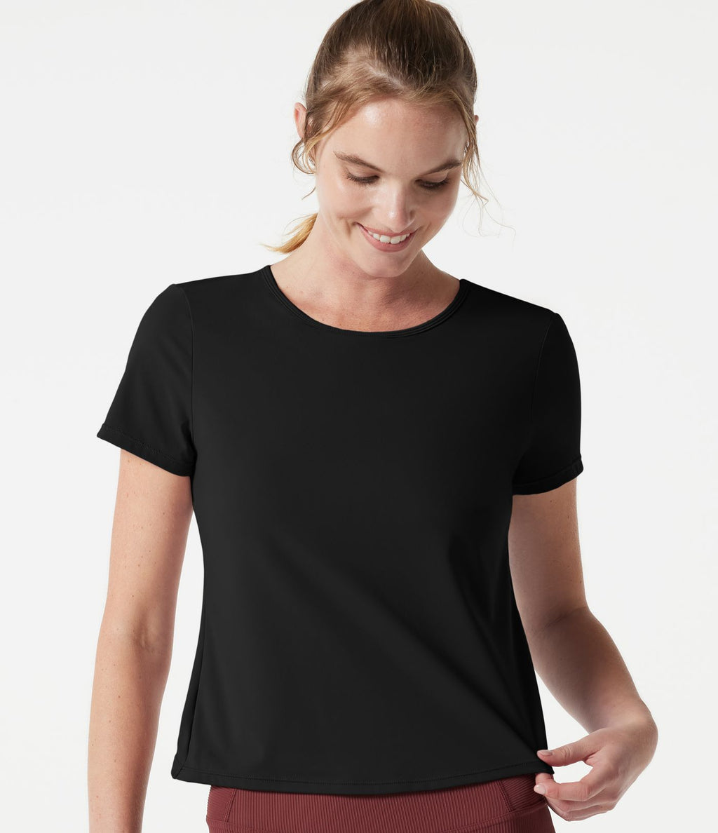 Haut de yoga col rond manches courtes avec brassière intégrée effet frais InstantCool séchage rapide, protection solaire UPF50+
