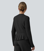 Blazer de travail col rond boutons décoratifs ourlet plissé