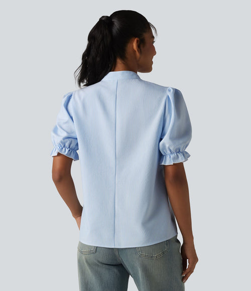 Chemise casual à rayures manches courtes bouffantes