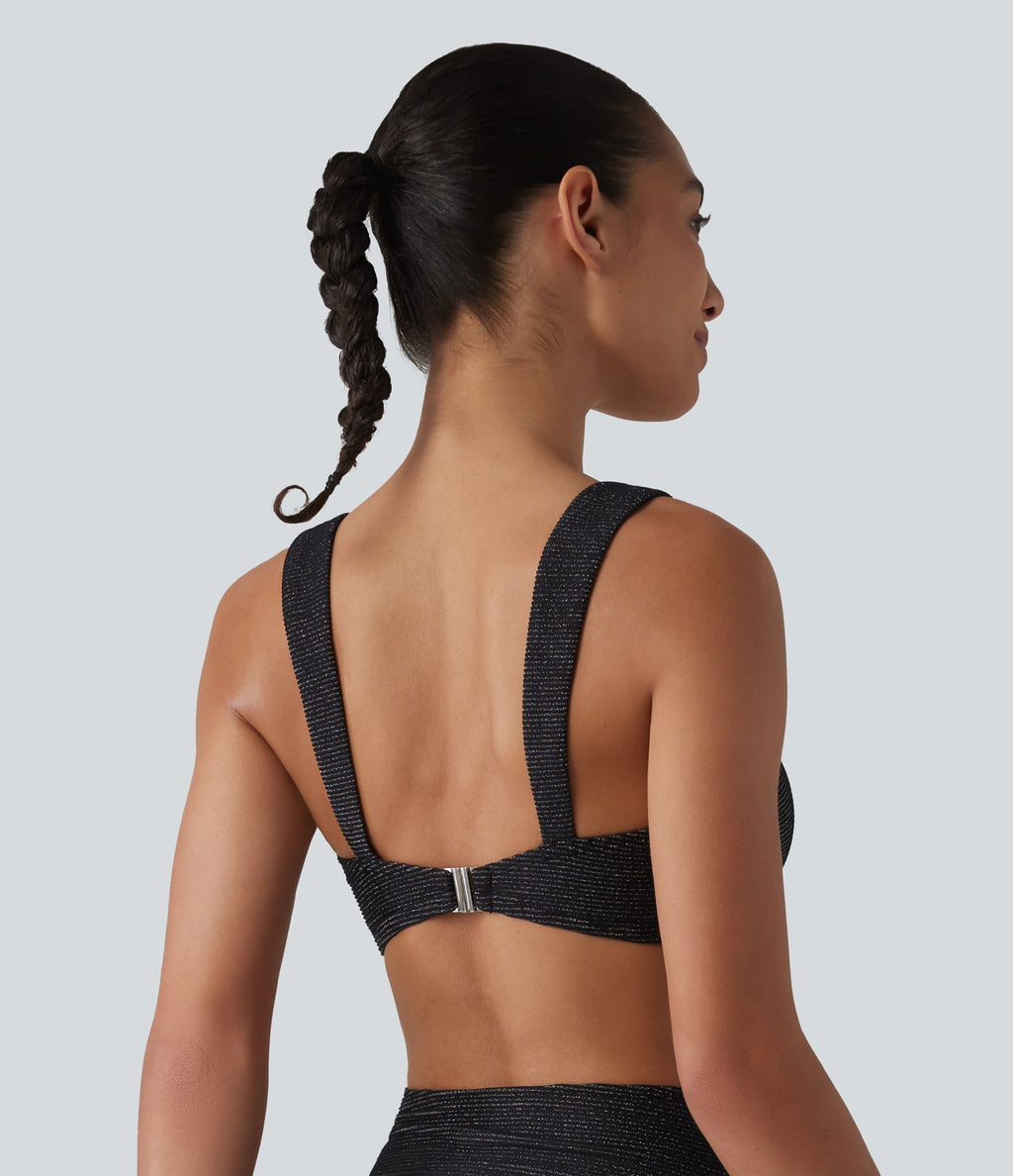 Haut de bikini push-up à encolure carrée rayé et pailleté