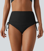 Bas de maillot de bain bikini gainant taille haute avec cordon de serrage et fronces