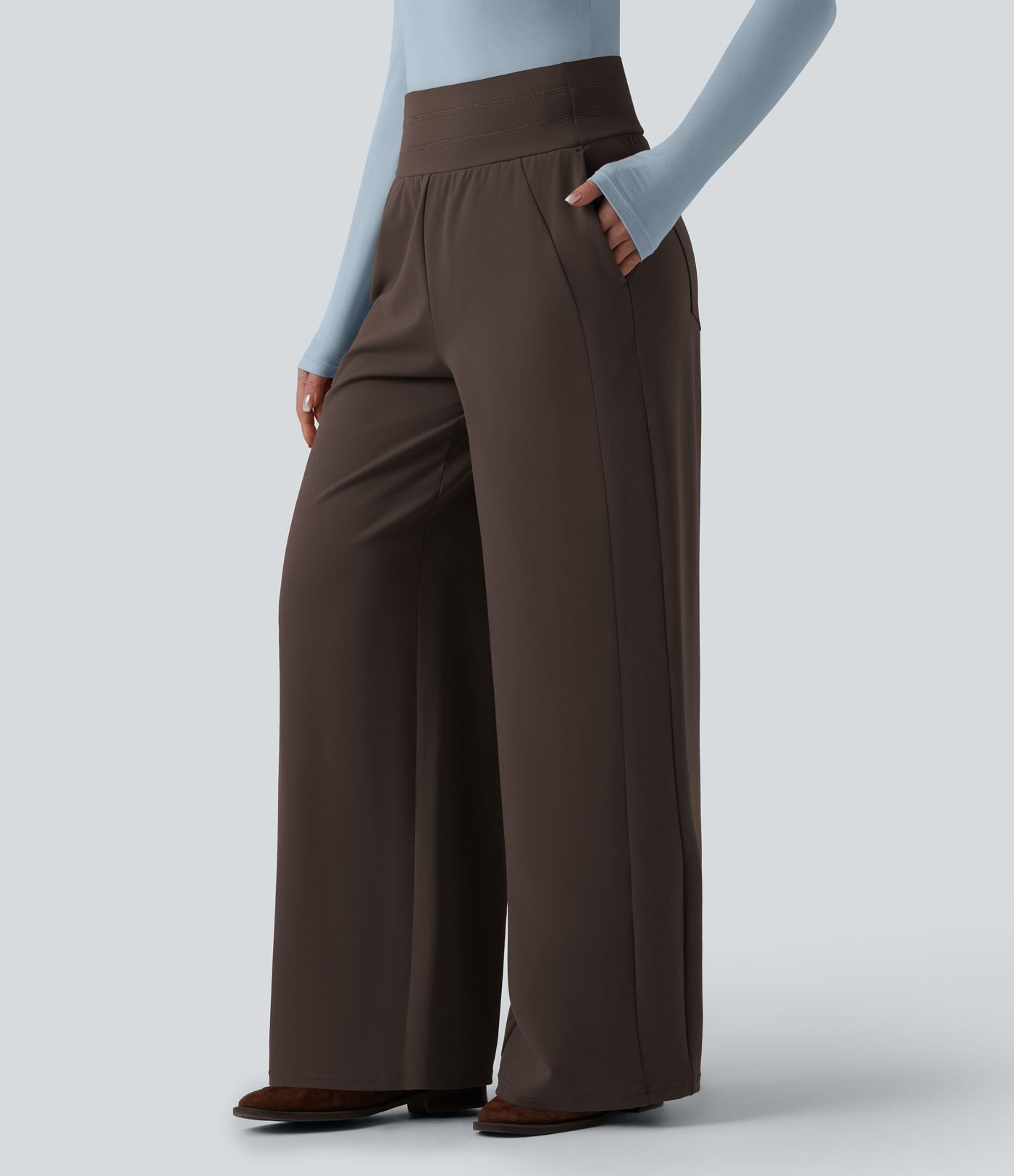 Pantalon large casual taille haute avec poches