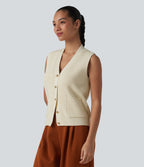 Gilet casual en maille col V boutonné, avec poches